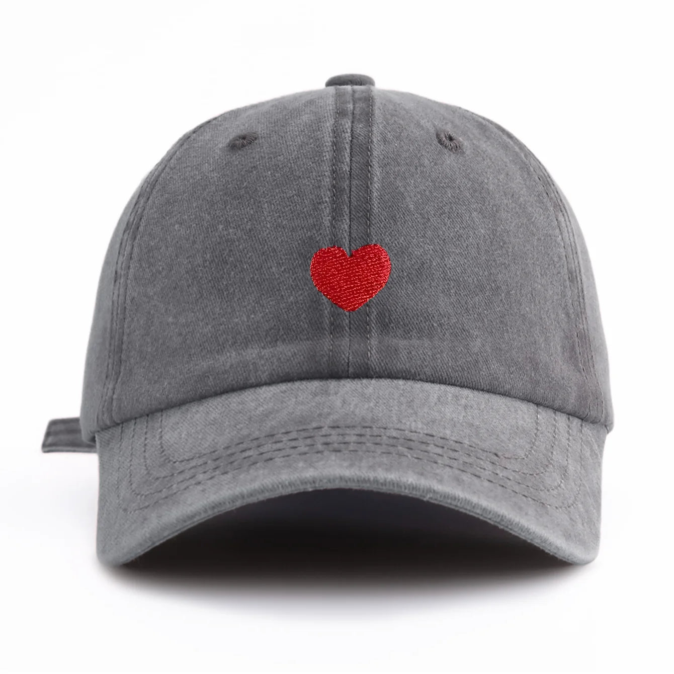 1pc Red Heart Embroidery Washed Baseball Cap For Adults