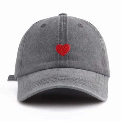 1pc Red Heart Embroidery Washed Baseball Cap For Adults
