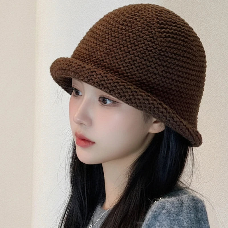 Unisex Solid Color Knitted Fisherman Bucket Hat