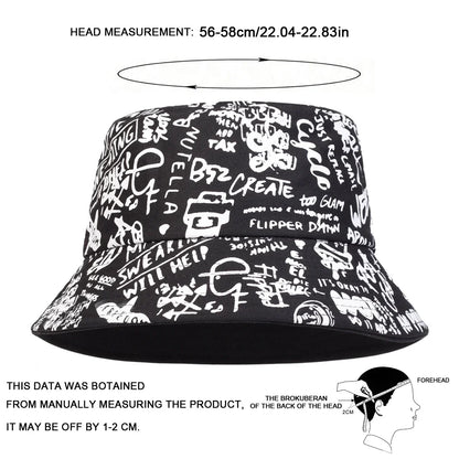 Unisex Black White Graffiti Casual Bucket Hat
