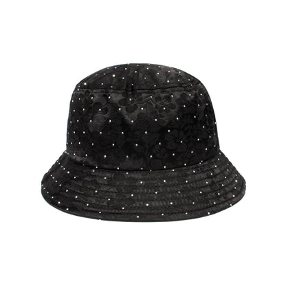 Solid Black Elegant Women Hat Rhinestone Casual