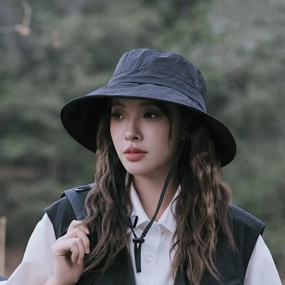 Waterproof Drawstring Wide Brim UV Protection Bucket Hat