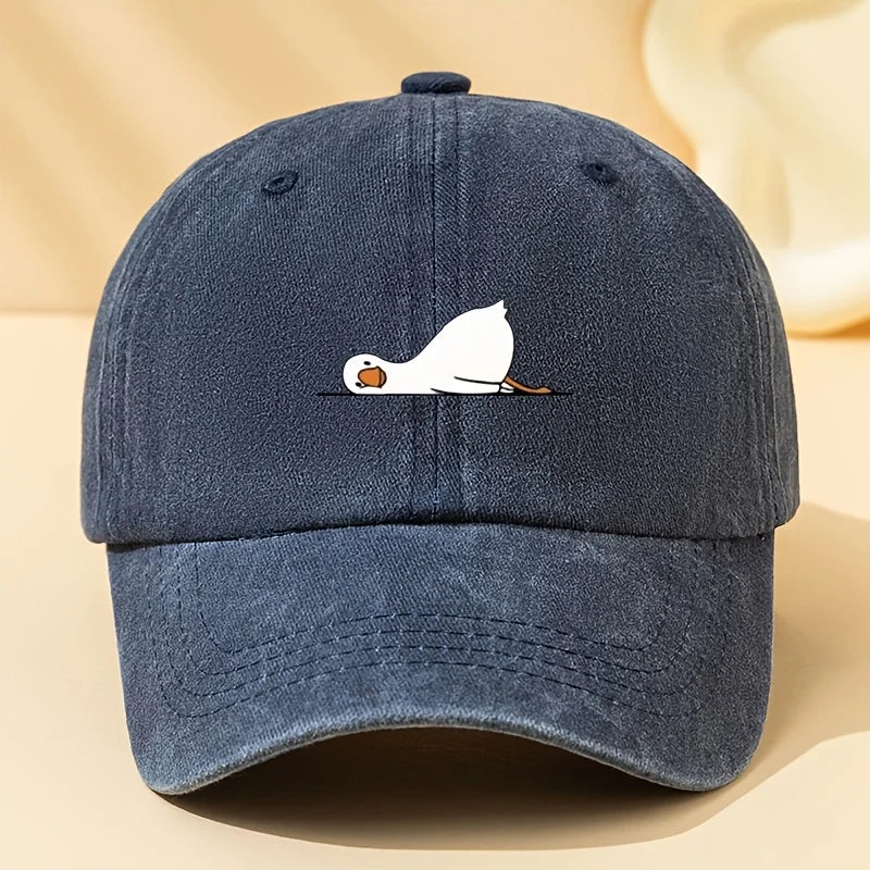 Lying Goose Print Vintage Washed Baseball Cap