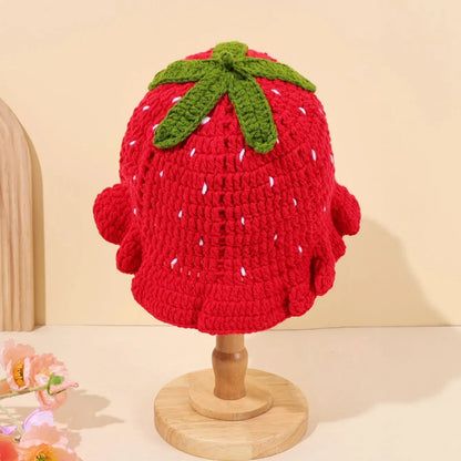 Women Strawberry Crochet Ruffle Fisherman Bucket Hat