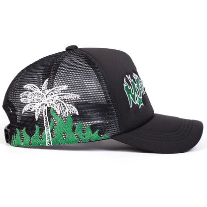 Unisex MAGARI Flame Embroidery Baseball Net Caps