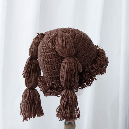 Women Y2K Braided Knitted Pullover Beanie Hat