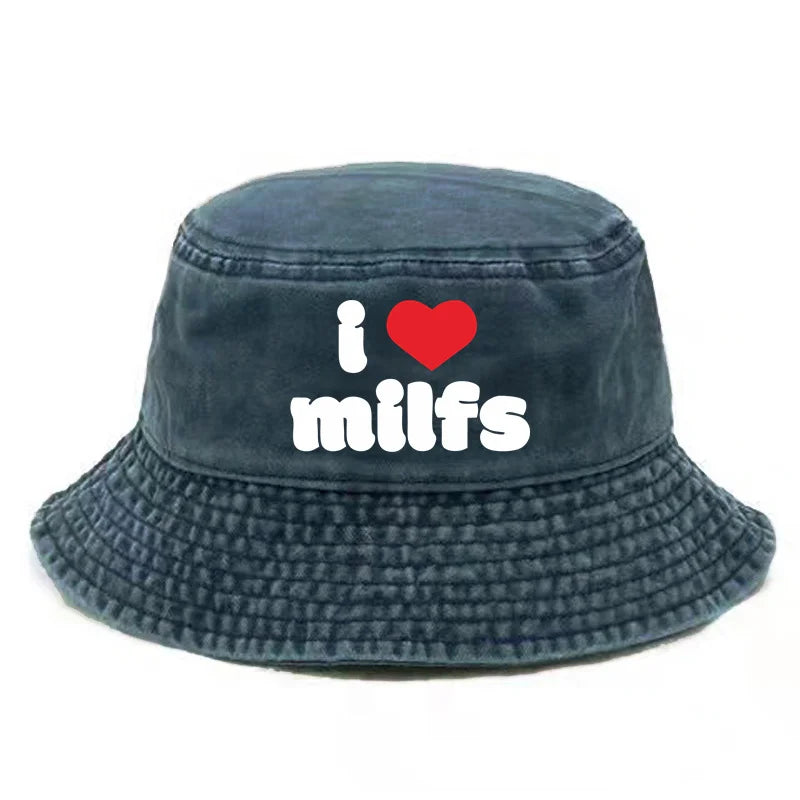 I Hot Love Milfs Bucket Hat Distressed Hats Cap