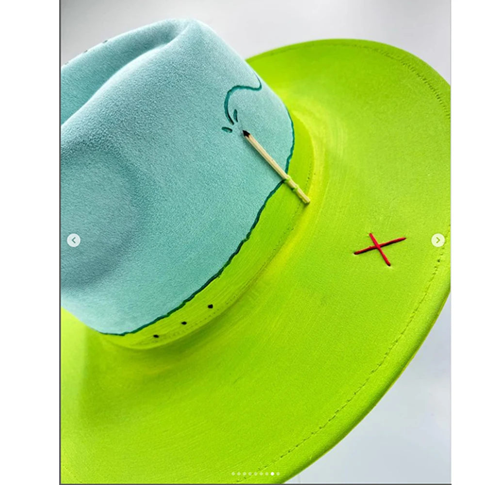 Suede Fedora Painting Felt Hats For Men And Women, Hand Sewn Fedora Adjustable Fall Winter Fashion Party Hats And Gifts Size 56-58CM