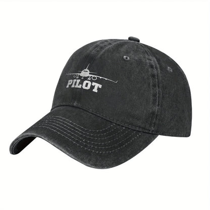 Pilot Airplane Washed Denim Baseball Cap