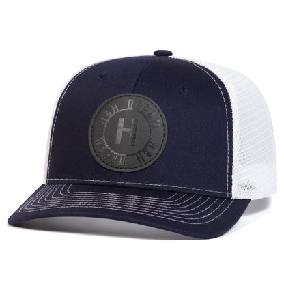 H Round Leather Patch Adjustable Mesh  Snapback Cap
