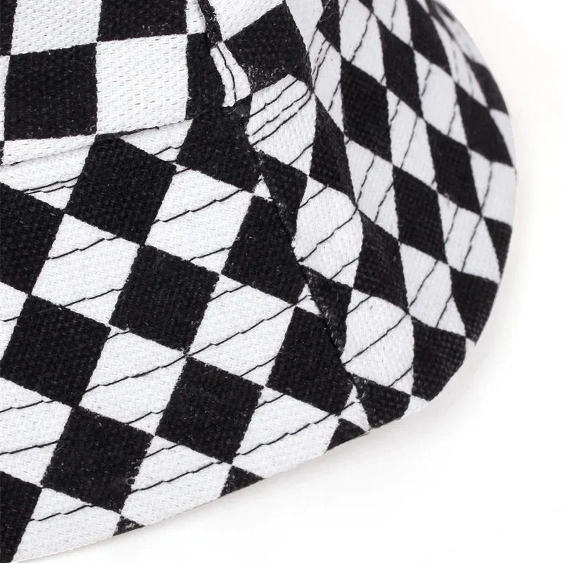 Unisex Black And White Grid Double Sided Bucket Hat