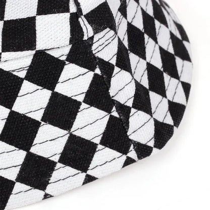 Unisex Black And White Grid Double Sided Bucket Hat