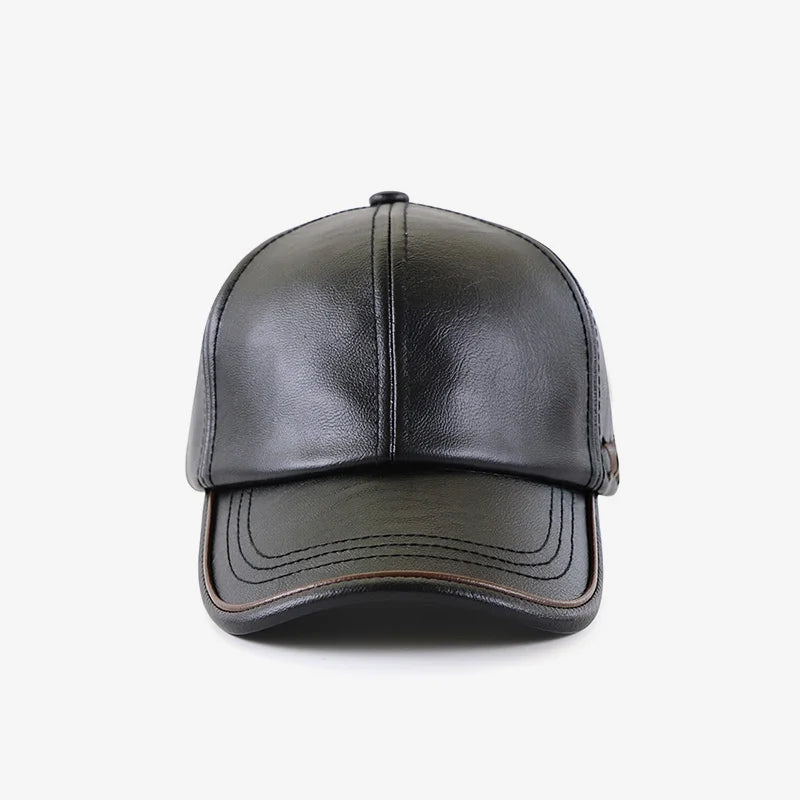 Genuine Cowhide Leather Adjustable Snapback Cap