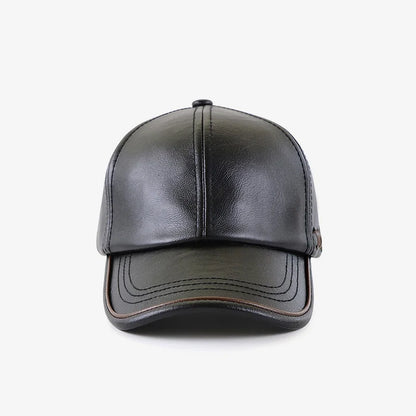 Genuine Cowhide Leather Adjustable Snapback Cap