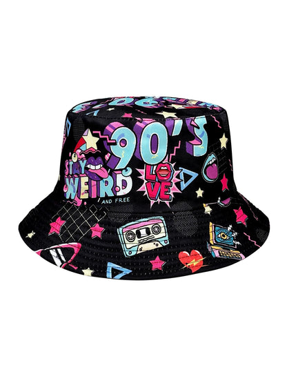 Abstract Personality Tape Print Black 90S Style Bucket Hat