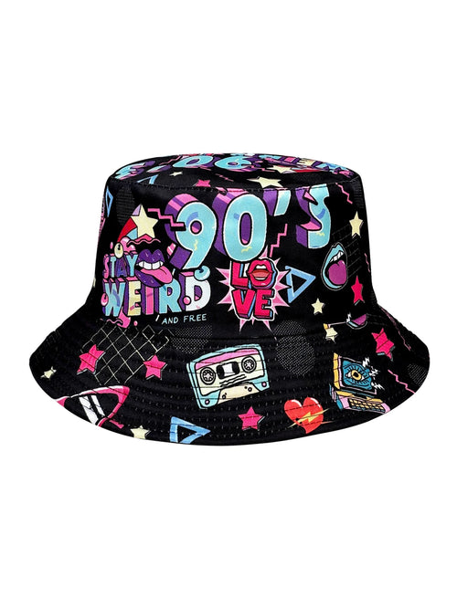Abstract Personality Tape Print Black 90S Style Bucket Hat