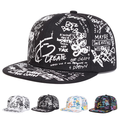 Black White Graffiti Print Snapback Cap