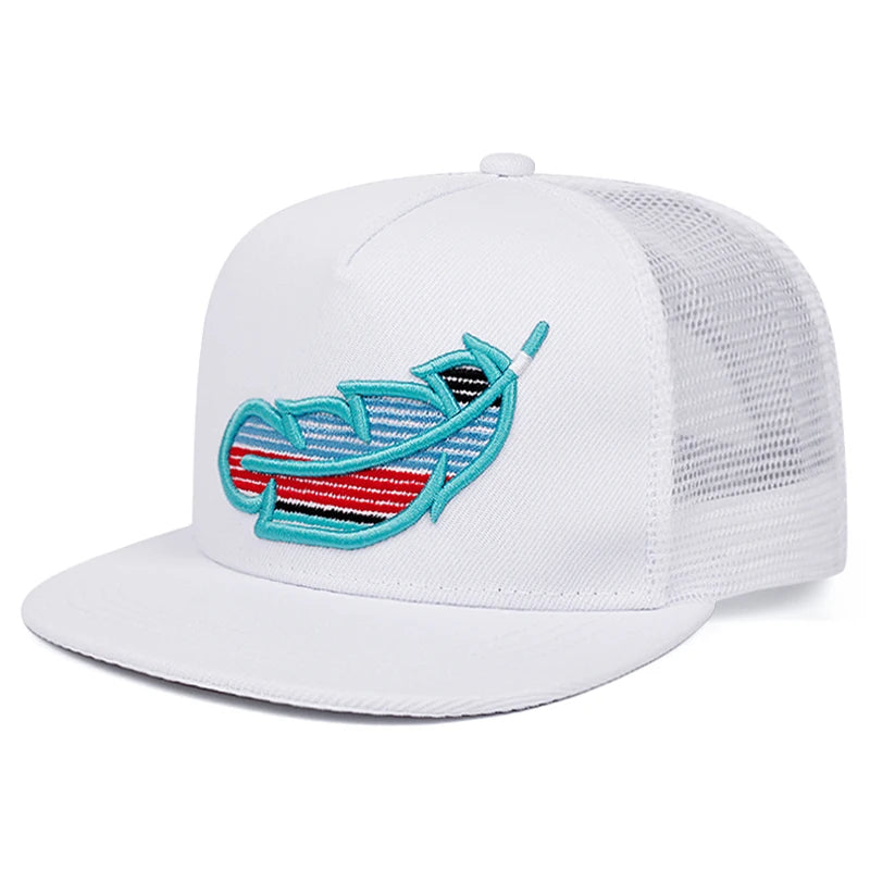 Unisex Letter Embroidered Flat Brim Mesh Snapback Cap