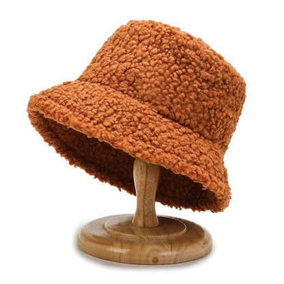 Women Faux Fur Lamb Wool Fisherman Bucket Hat