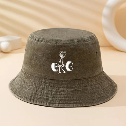Cartoon Weightlifting Print Outdoor Bucket Hat
