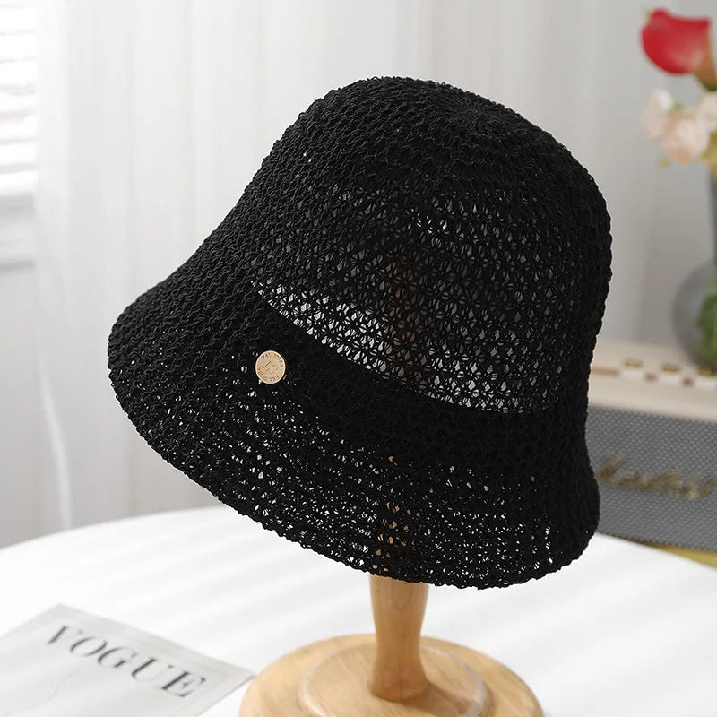 Knit Fisherman Hat Hollow Weave Sun Protection Bucket Hat