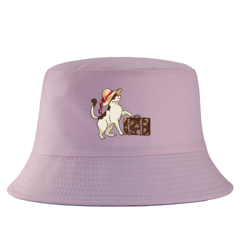 Reversible Cartoon Cat Print Double-Sided Summer Bucket Hat