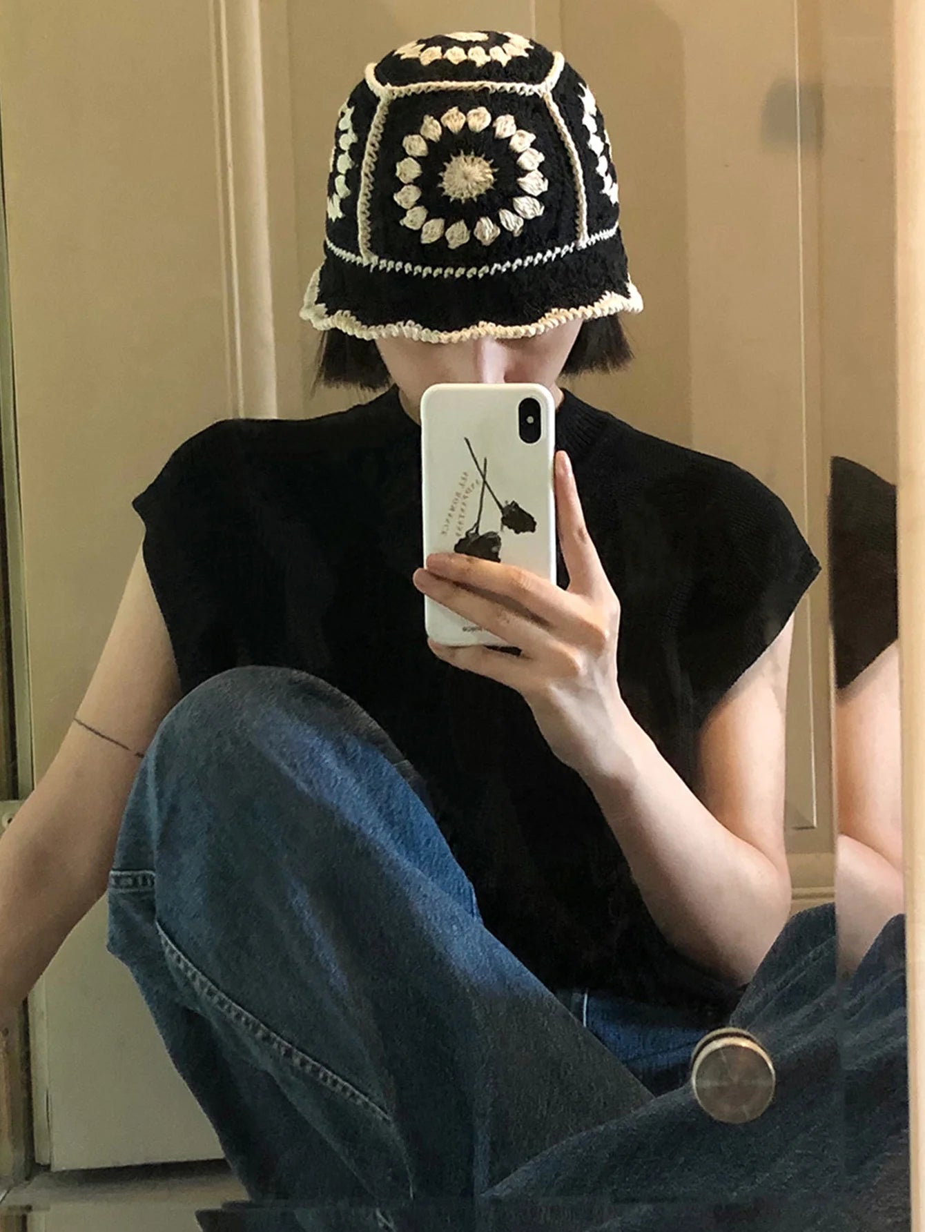 Women's Y2K Crochet Flower Bucket Hat