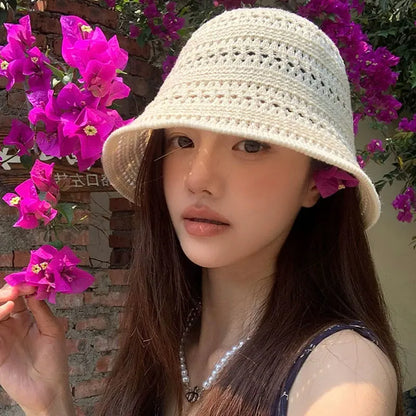 Women Hollow Crochet Fisherman Bucket Hat