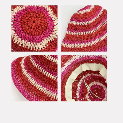 Striped Crochet Straw Beach Bucket Hat