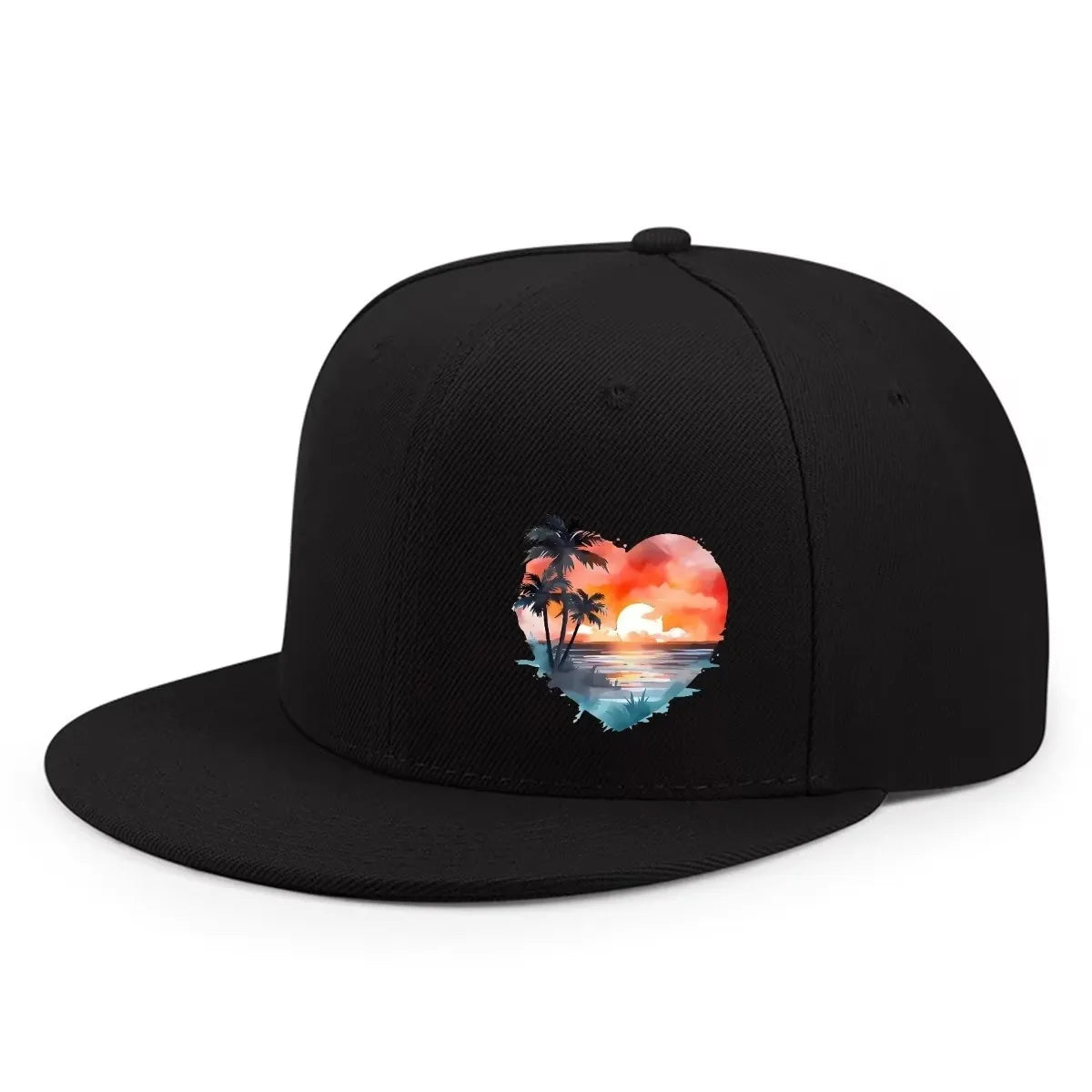 Heart Sunset Palm Tree Graphic Snapback Cap