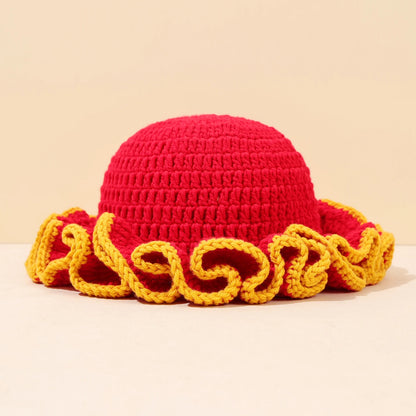 Women Multi Color Crochet Ruffle Fisherman Hat