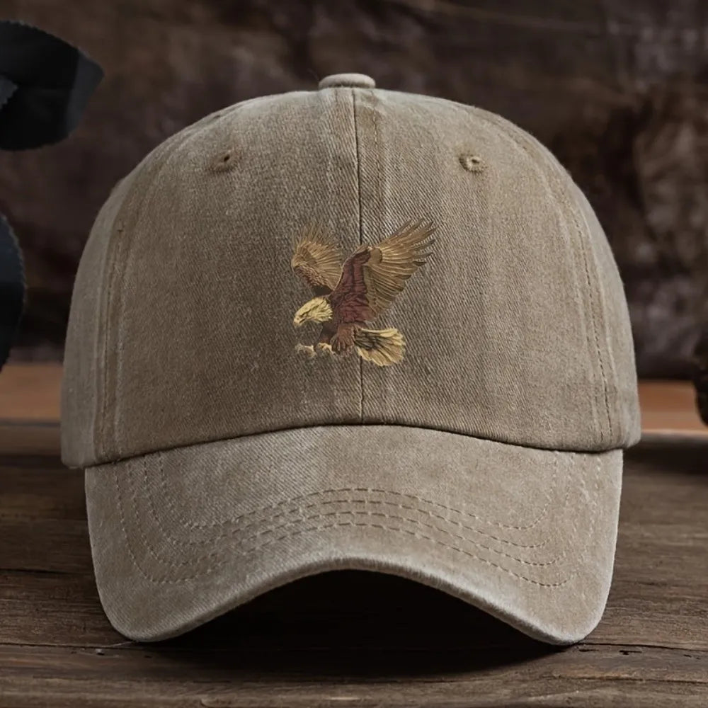 Washed Eagle Print Baseball Cap