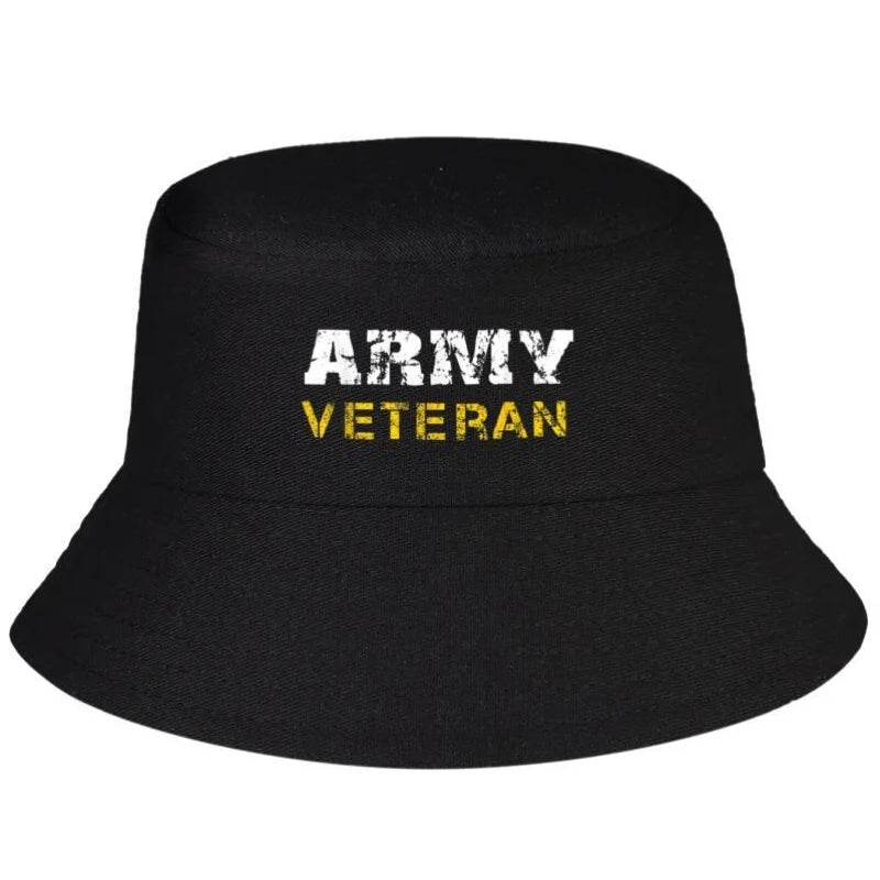 US Army Veterans Distressed Font Summer Bucket Hat