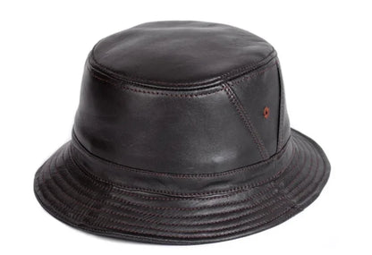 Man Real Leather Flat Bucket Hats