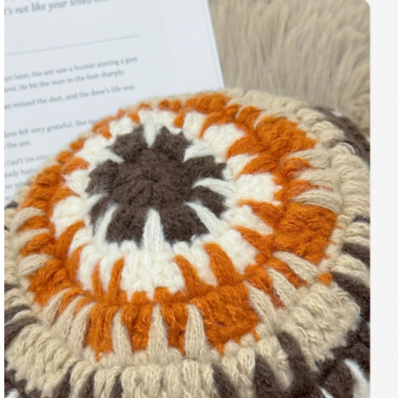 Unisex Color Block Crochet Winter Bucket Hat