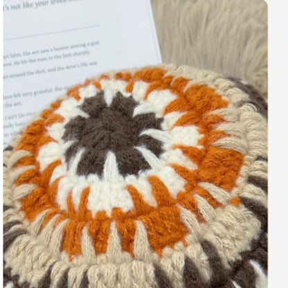 Unisex Color Block Crochet Winter Bucket Hat