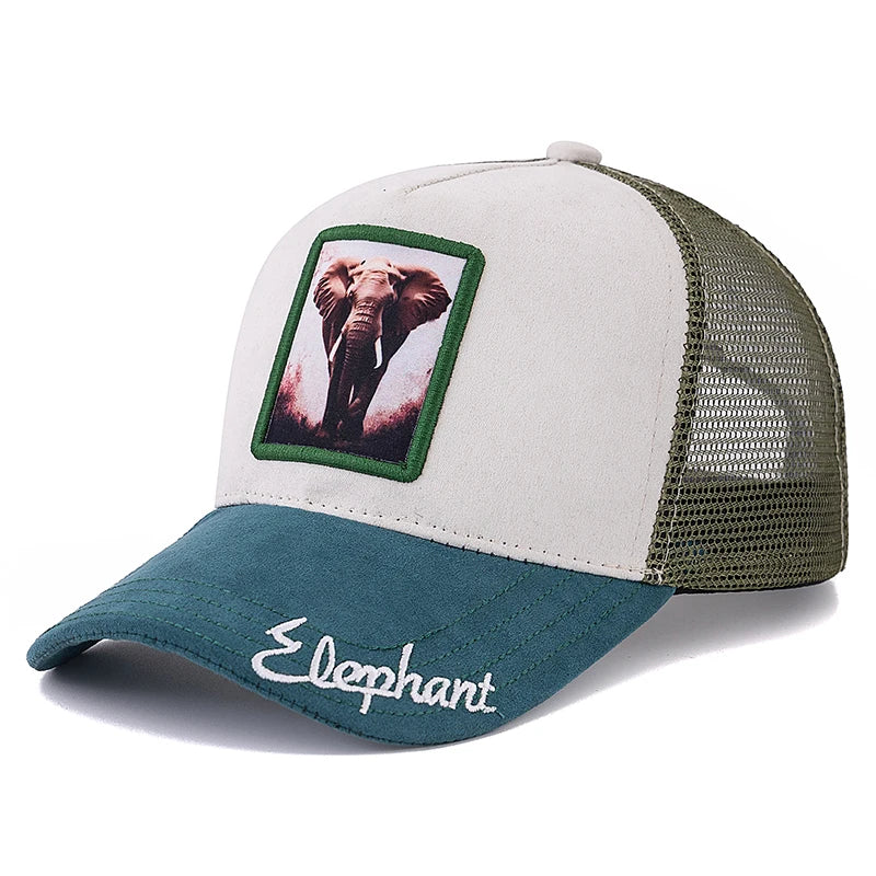 Hot Sale Unisex Mesh Cap Lion Pattern Patch Design Suede Hat Women And Men Summer Animal Baseball Cap Fashion Trucker Hat Size 56-60cm
