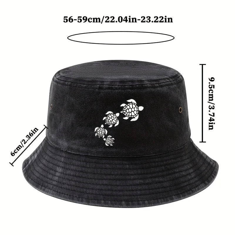 Printed Turtle Washed Bucket Hat