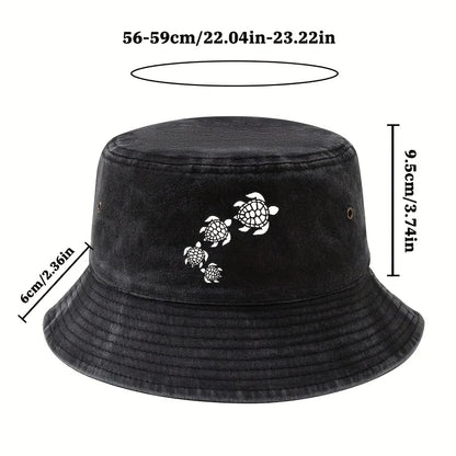 Printed Turtle Washed Bucket Hat