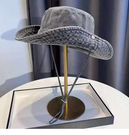 Vintage Washed Denim Bucket Hat Unisex Summer Sun Hat For Women Men
