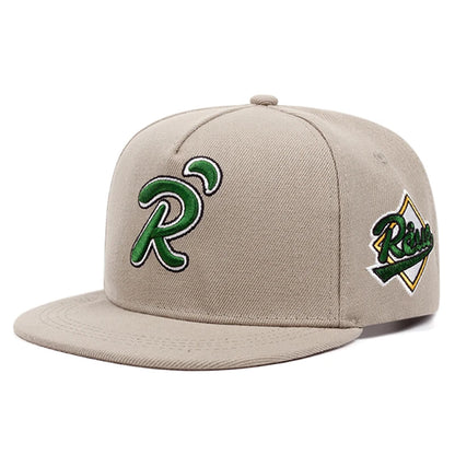 Green Dot R Letter Embroidered Hip-Hop Snapback Cap