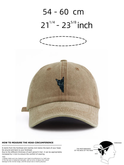 Black Cat Print Washed Baseball Cap