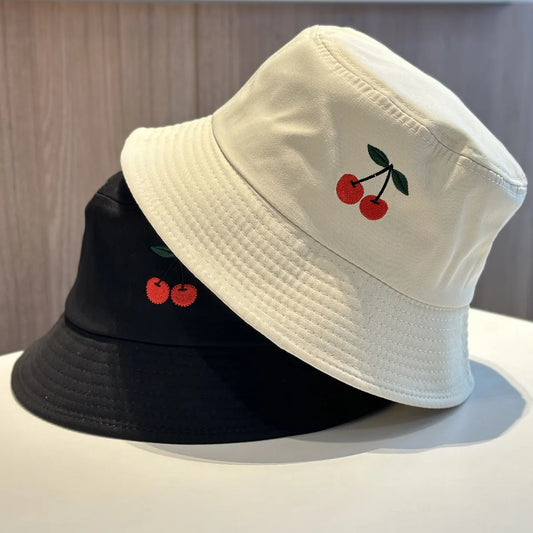 Embroidered Cherry Summer Bucket Hat