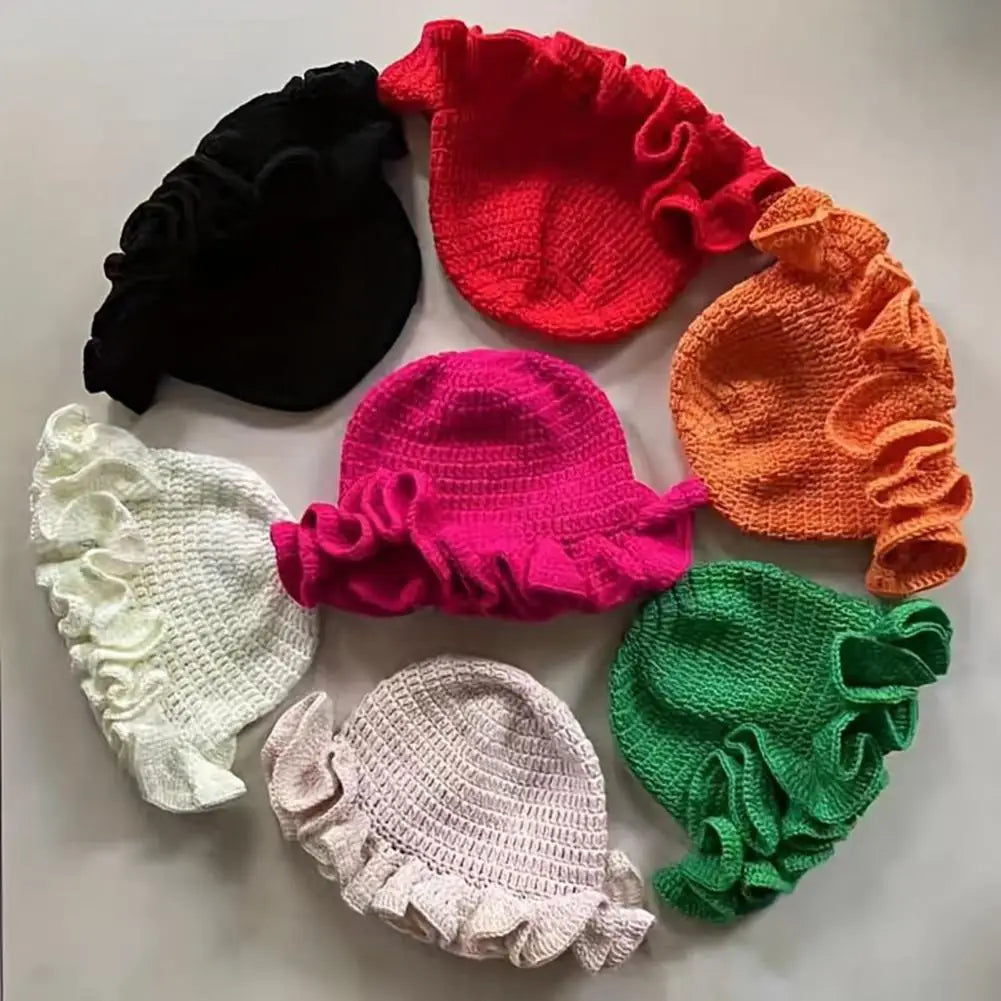 Women Windproof Brim Knit Fisherman Hat