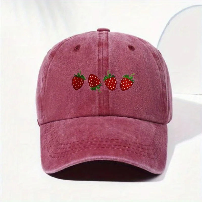Strawberry Printed Baseball Cap With Adjustable Sunshade