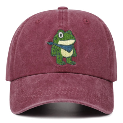 Cartoon Cute Frog Washed Retro Embroidery Cowboy Baseball Caps