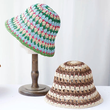 Multicolor Crochet Foldable Straw Bucket Hat
