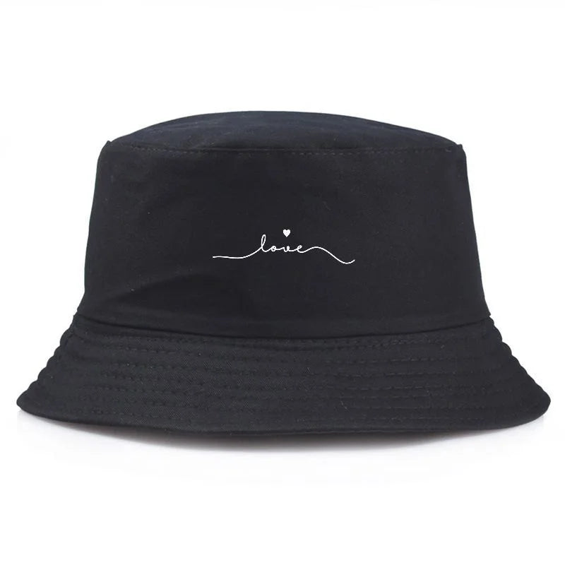 Vintage Love Embroidery Cotton Bucket Hat