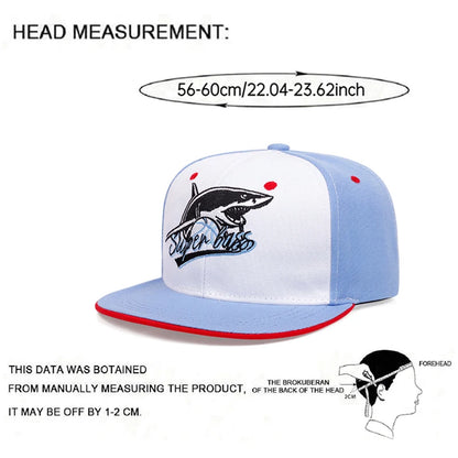 Shark Embroidered Unisex Streetwear Flat Brim Snapback Cap