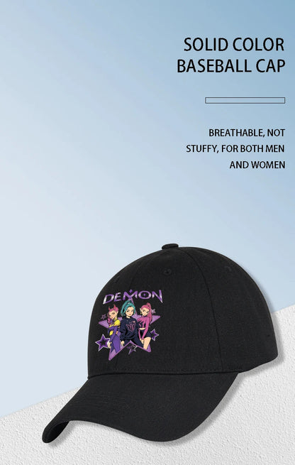 Demon Girl Group Cartoon Print Baseball Cap Men Women Y2K Streetwear Washed Cotton Adjustable Dad Hat Sun Hat